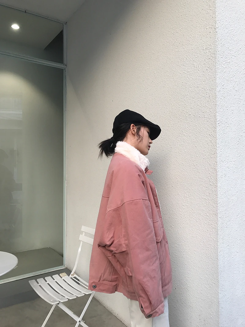 Для фотосессии красивое пушистое плотное Пальто Harajuku со стоячим воротником рабочая одежда с хлопковой подкладкой Женская 126155