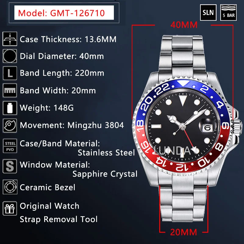 Наручные часы GMT Master II мужские с Бэтменом 116710 автоматические механические t 40 мм