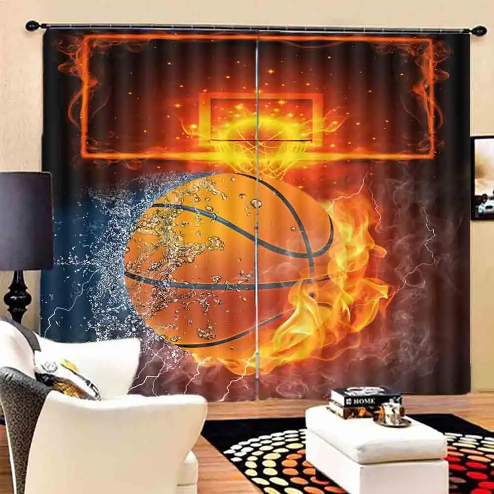 Custom 3D Curtains Basketball flame For Living Room Bedroom Photo Cortina Blackout Window Decoration | Дом и сад
