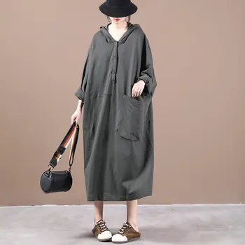 

Extra Large Size Autumn Sweatshirt Dress 2020 Female Korean Hooded Single Pocket Pullover Dress Oversized Women Clothing Y011