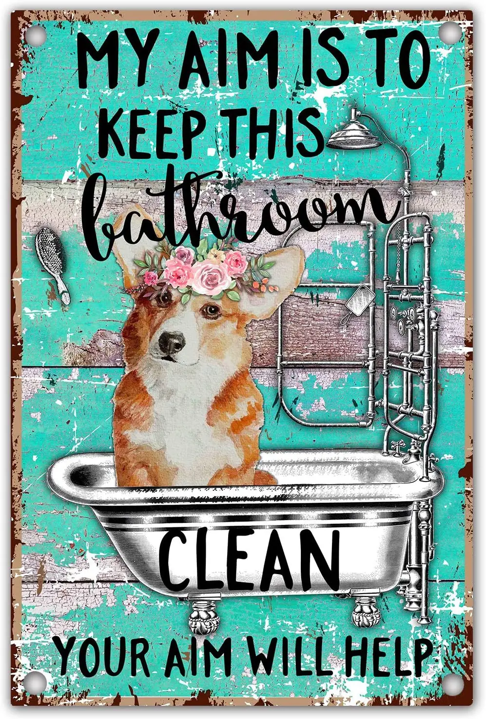 

vizuzi Funny Bathroom Quote Corgi Dog Retro Farmhouse Metal Tin Wall Decor Sign Gift Idea for Corgi Dog Lover Owner Office/Home