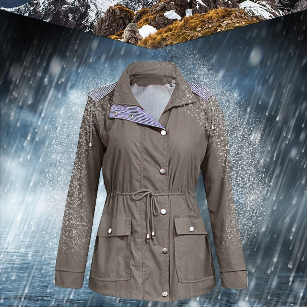 Женская однотонная дождевая куртка на открытом воздухе водонепроницаемая с капюшоном ветрозащитный плащ карманное пальто ветровка карманное пальто быстросохнущая походная куртка