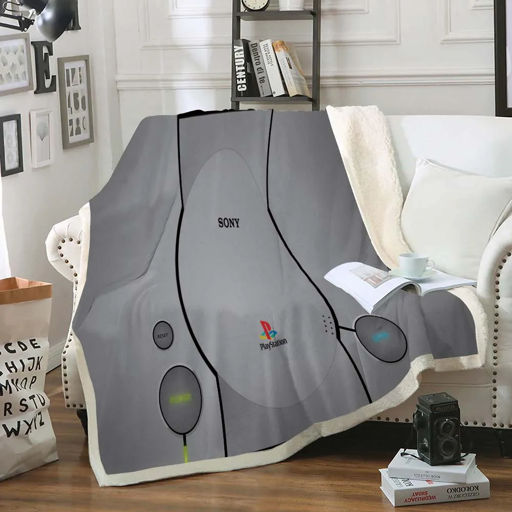 Boys Gamepad Sherpa Blanket Gaming Flannel Retro Games Throw Consoles Lightning Plush Modern | Дом и сад