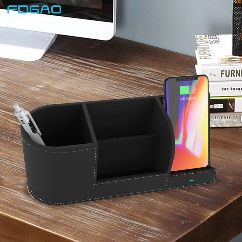 

FDGAO Qi Wireless Charger Desk Organizer 10W Fast Charging Stand for iPhone 11 Pro XS XR X 8 Plus Samsung S10 S9 S8 Pen Holder
