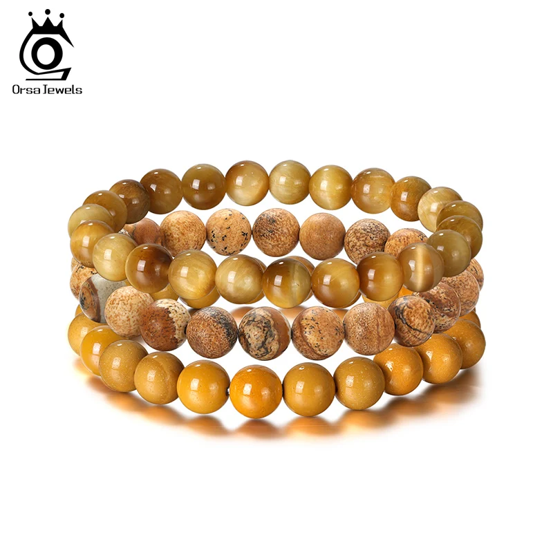Браслет ORSA JEWELS из натурального камня 3 шт./компл. желтый тигровый глаз | Украшения