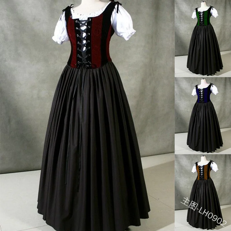 

Retro party Renaissance Victorian Medieval Gothic Long Maid Puff sleeve pleated Dresses plus size Maxi ball gown Prom dress