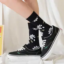 10 пар, модные носки для мужчин и женщин, повседневные хлопковые носки унисекс, популярные носки средней длины с цветочным принтом, мягкие теплые дышащие носки, Chaussette