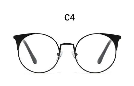 C4 black clear Прозрачные металлические круглые очки, оправа, милый красный кошачий глаз, оправа для очков, очки для близорукости, Женские оправы для очков, прозрачные линзы - Цвет оправы: C4 black clear