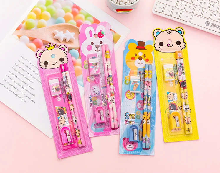 Карандаш линейка ластик точилка для карандашей милый набор канцелярских принадлежностей Живопись Карандаш Дерево Защита окружающей среды карандаш школьные принадлежности