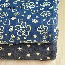 JaneYU хлопковая джинсовая ткань на полметра с принтом, хлопковая синяя джинсовая ткань для самостоятельного шитья, Модная Джинсовая ткань шириной 150 см