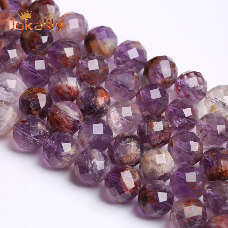 

Natural Purple Ghost Quartz Crystal Beads Faceted Stone Loose Spacer Beads For Jewelry Making DIY Bracelets 6 8 10mm 15" Inch A+