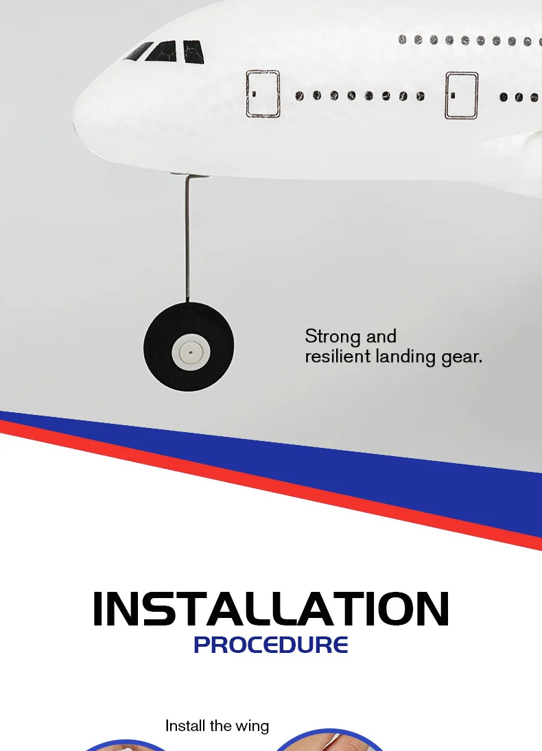 Airbus A380 P520 RC Airplane, landing gear is a strong and resilient landing gear; INSTALLATION PROCE