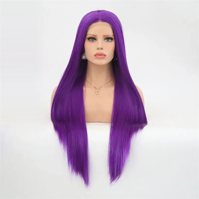 RONGDUOYI Purple Middle Part Wig Long Silky Straight Synthetic Lace Front Wigs for Women Cosplay