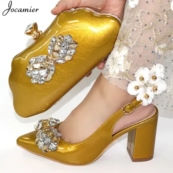 

Nice African Shoes and Matching Bags Italian Gold Color Shoe and Bag Set for Wedding In Women Italian Shoes and Bags set T17