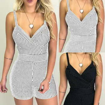 

Fashion Sexy Streetwear Womens Striped Mini Playsuits Summer Beach Shorts Sundress Jumpsuit Rompers S-XL