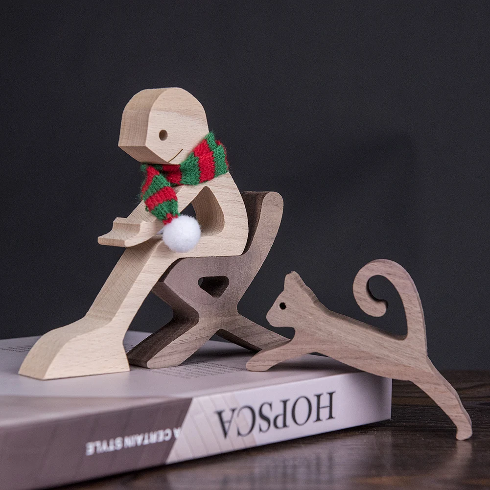 Pet Decorations Craft Wooden Dog Cat Doll Ornaments Carved Model Home Office Ornaments Creative Love Pets Dropshipping