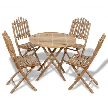 

Furniture 5 Pieces Bamboo Dining Set Table and Chair Set Kitchen Dining Table Set Dining Room Kitchen Living Room Furniture