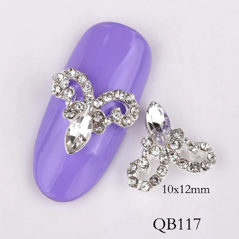 10 шт. стразы для дизайна ногтей 3D аксессуары для ногтей амулеты ювелирные изделия Сплав галстук-бабочка с подвеской блестящие хрустальные украшения QB115-119 - Цвет: QB117