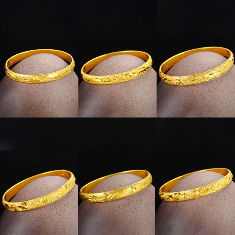 

Classical 24K Yellow Gold Open Clip Bracelet Bangle For Women Vietnam Sand Gold Brass Hand Chain Birthday Fine Jewelry Gifts