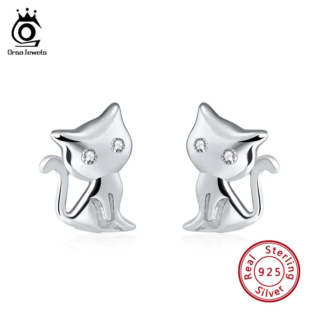 ORSA JEWELS женские серьги гвоздики в форме кота из стерлингового серебра 925 пробы