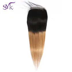 SYK волосы Омбре Кружева Закрытие бразильские человеческие волосы T1B/27 прямые волосы 4*4 Кружева Закрытие предварительно цветные не remy волосы