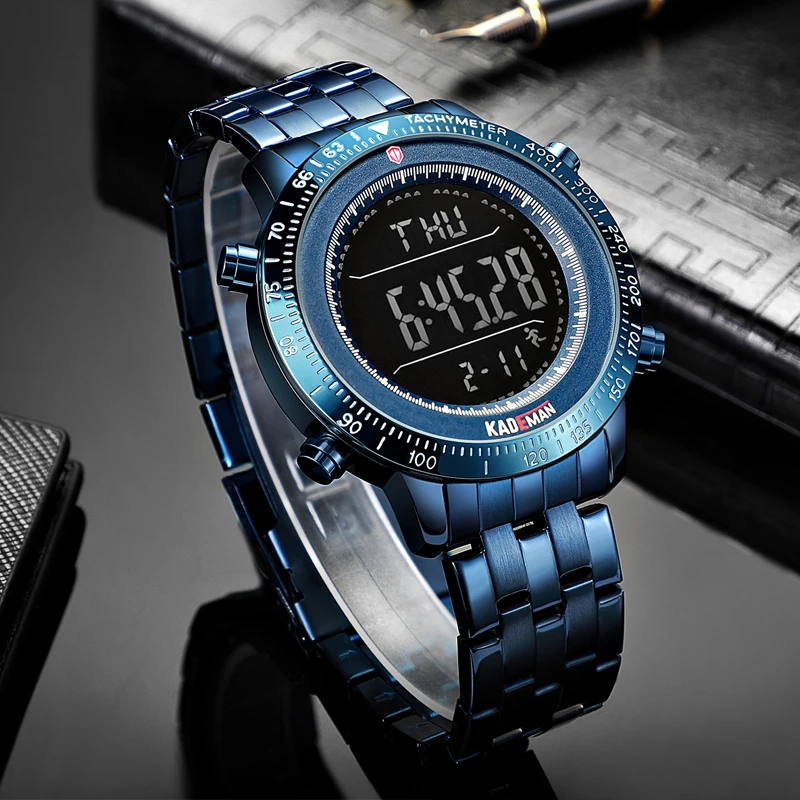 KADEMAN Топ бренд класса люкс модные мужские спортивные часы ЖК цифровой дисплей Многофункциональный Будильник Подсветка 3ATM нержавеющая сталь K849
