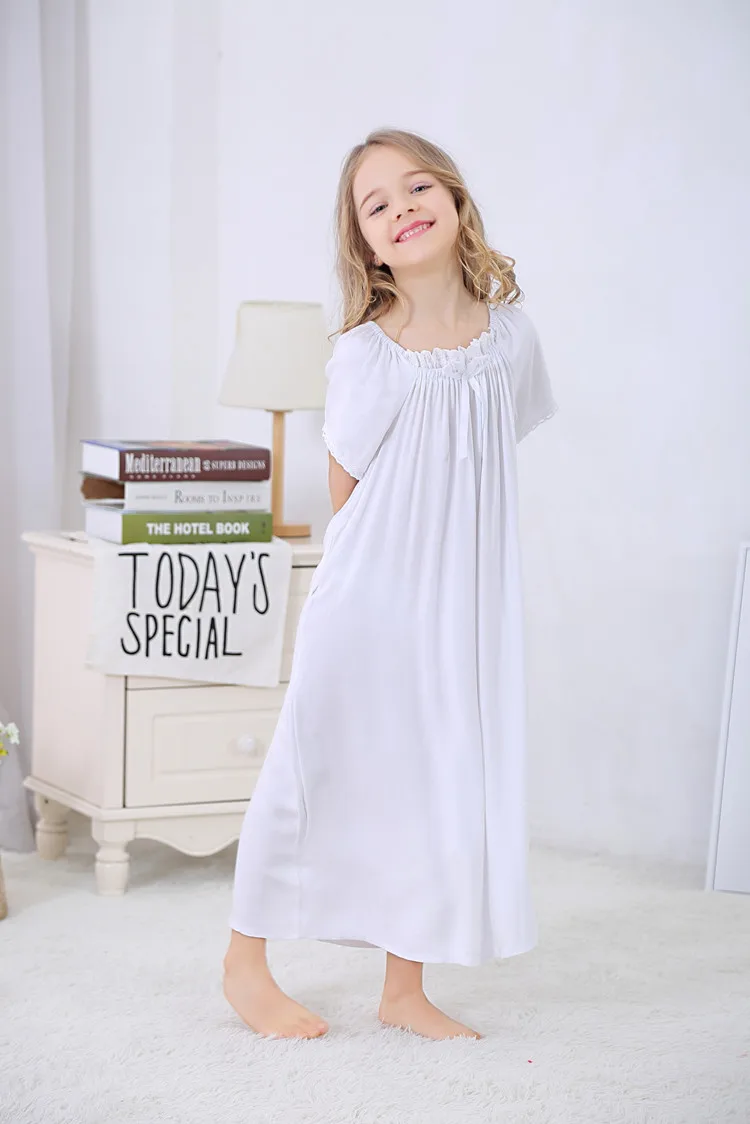 Soft Cotton Pajamas for Girls Toddlers Night Dress Short Sleeve Lace