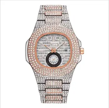 

Luxury Male Iced Out Watch Full Diamond Mens Watches Drill Hip Hop Gold Watch with Micropave CZ Stainless Watch Clock reloj
