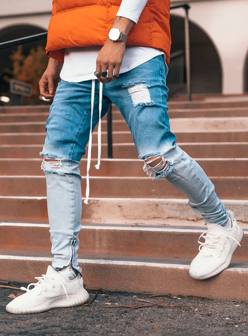 Trendy Gradient Men Skinny Jeans Biker Destroyed Slim Fit Denim Ripped Denim Pants Ankle Zipper Pencil Pants Hip Hop Streetwear Trendy Gradient Men Skinny Jeans Biker Destroyed Slim Fit Denim Ripped Denim Pants Ankle Zipper Pencil Pants Hip Hop Streetwear