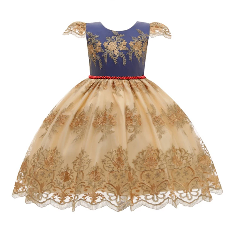 Летние кружевные платья с цветочным узором для девочек на свадьбу и торжество; вечерние платья принцессы; размеры От 3 до 14 лет; Новинка года; детская одежда для девочек - Цвет: blue-yellow
