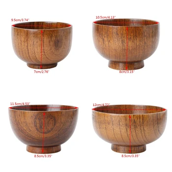 

Natural Jujube Wooden Rice Soup Bowl Food Containter Kitchen Utensil Tableware A69D