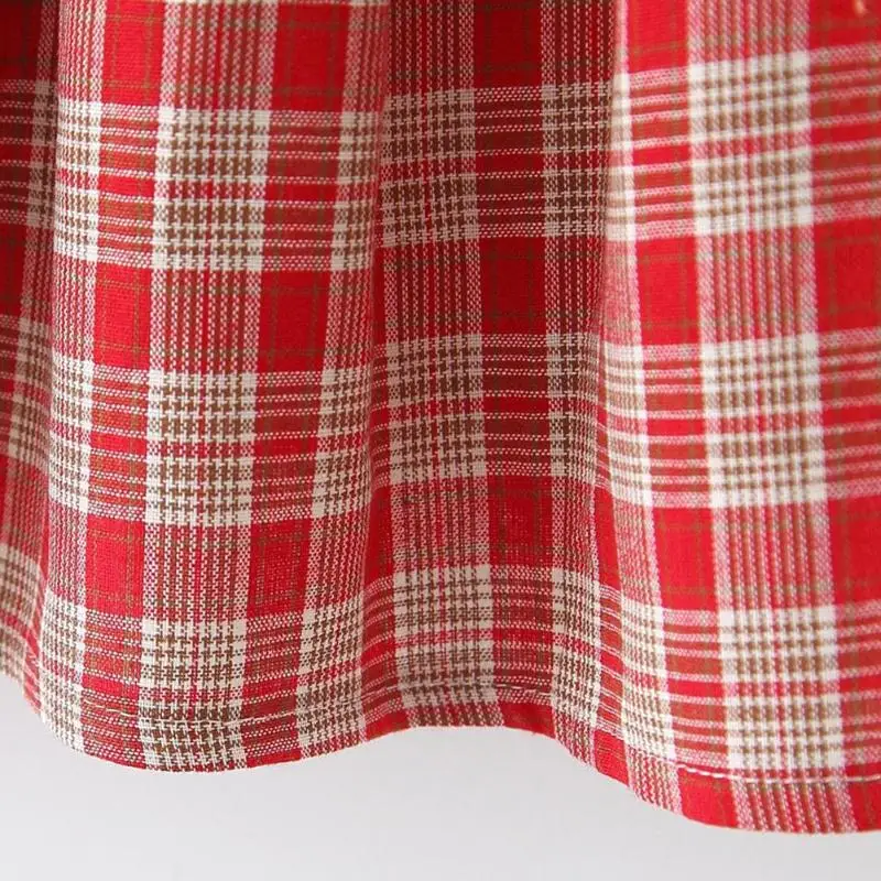 Autumn Plaid Printing Cotton Dresses Baby Kids Girls Personality Breathable Long Sleeve Splicing Round Neck Ruffled Belt Dress