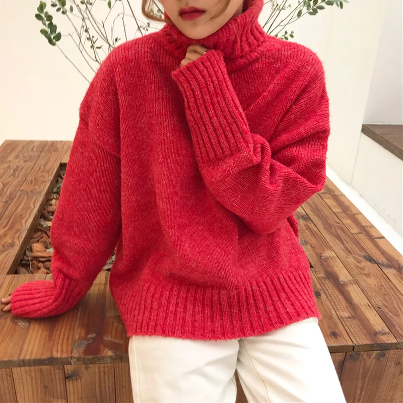 BGTEEVER, зимний свитер с высоким воротом, Женский Повседневный свободный Женский пуловер, свитер с длинным рукавом, Женский вязаный джемпер - Цвет: red