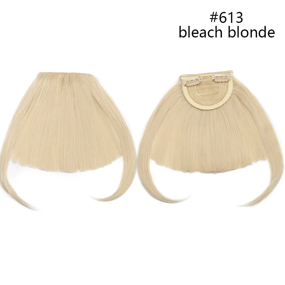 bleach blonde SNOILITE, 1 шт., синтетические волосы на заколках с челкой, бахрома, для наращивания спереди, коричневые, черные, тупые челки, короткая имитация челок, волосы для женщин - Цвет: bleach blonde