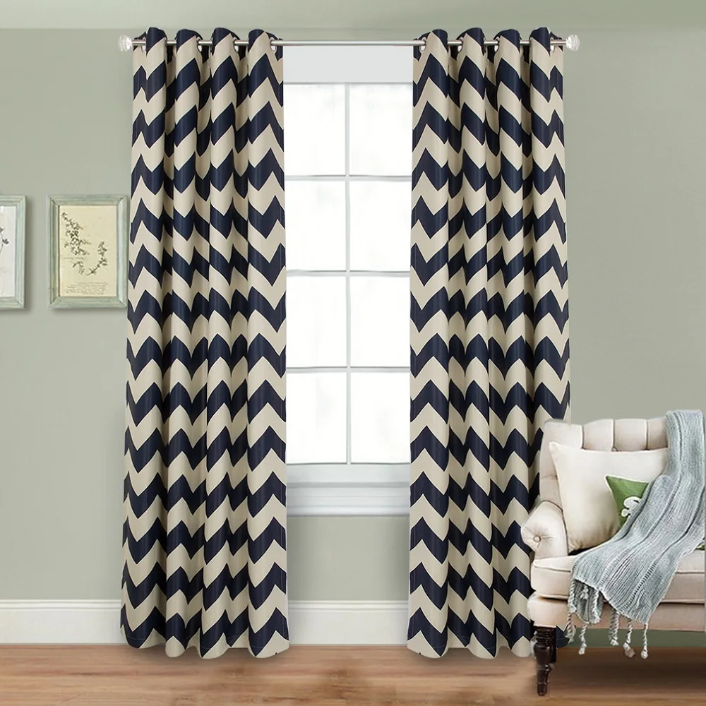 

90% Shading Rate Blackout Curtains Blue White Stripe Window Curtain PanelsThermal Insulated Grommet Top Curtains for Living Room