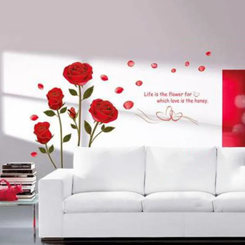 

Home Wall Sticker Bedroom Living Room Decoration PVC Vinyl Self Adhesive Art Roses Mural Quote