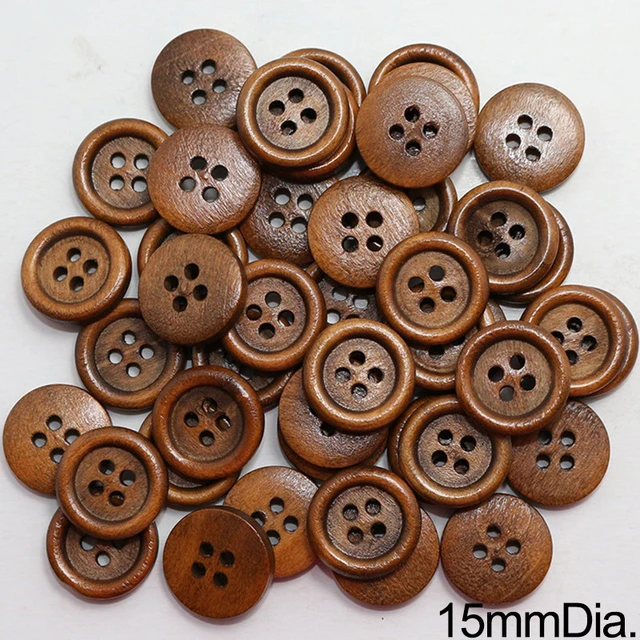 100pcs Wood Buttons Sewing 2 Holes Round Brown Clothing Accessories 13 15mm Light Brown 13mm