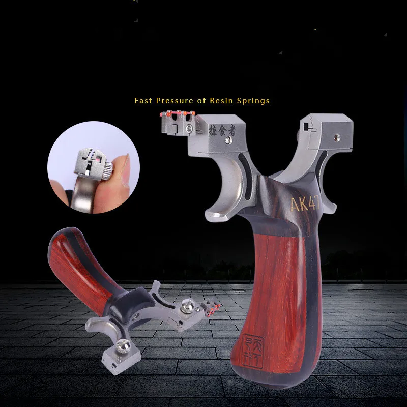 

Hunting 304 Stainless Steel + Solid Wood Slingshot Wire Cutting Sandalwood Handle Flat Rubber Band Precision Quick Press Slingsh