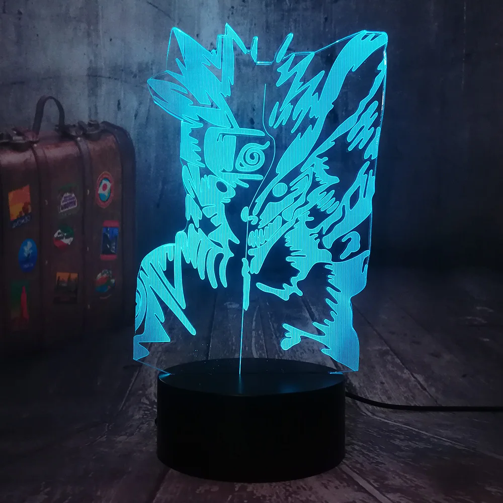 Наруто Аниме Рисунок Курама кююби 3D светодиодный Ночник светильник 7 цветов