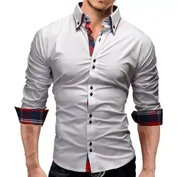 2019 повседневные мужские рубашки, модная клетчатая рубашка с длинным рукавом, Мужская Однотонная рубашка, Мужская брендовая одежда