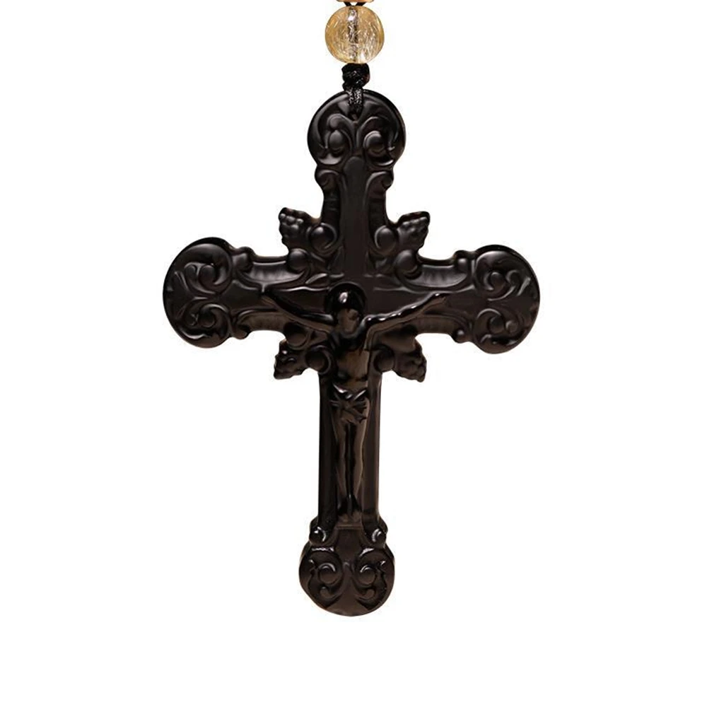 

Natural obsidian hand-carved cross necklace pendant Christian lucky amulet jewelry necklace jewelry men and women fashion gifts