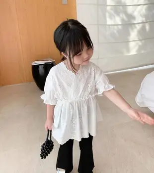 

2020 new girls hollow out shirt summer cotton fashion girls blouse 2-7 years HV218