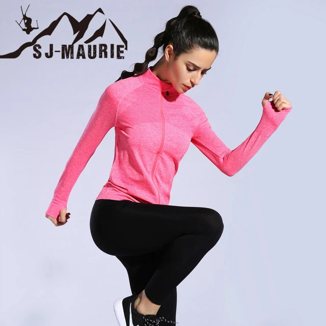 6 цветов женские куртки для бега на молнии для йоги фитнеса спорта Спортивная одежда для тренажерного зала Топ Ropa deporte Mujer для женщин куртки пальто - Цвет: Light Pink
