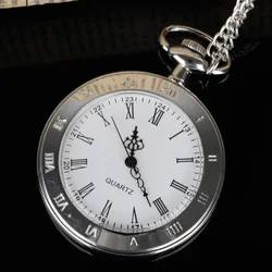 Unique Vintage Pocket Watch Roman Numerals Fob Watch Glass Dial Men Women Necklace Pendant Clock Time with Chain
