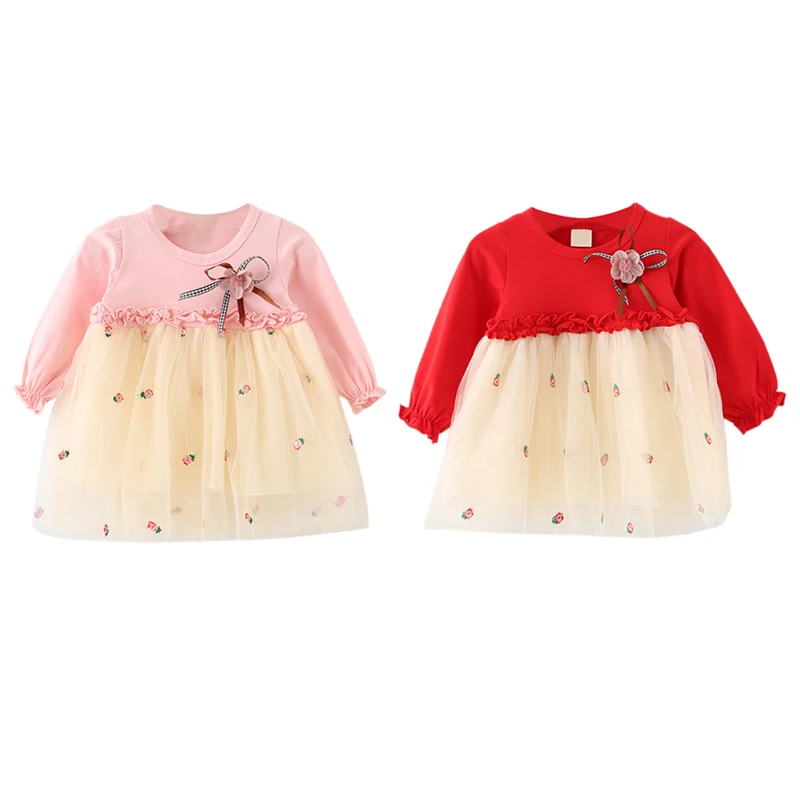Осеннее хлопковое платье с длинными рукавами для маленьких девочек; 3 цвета; милое однотонное платье высокого качества в стиле пэчворк с рисунком животных