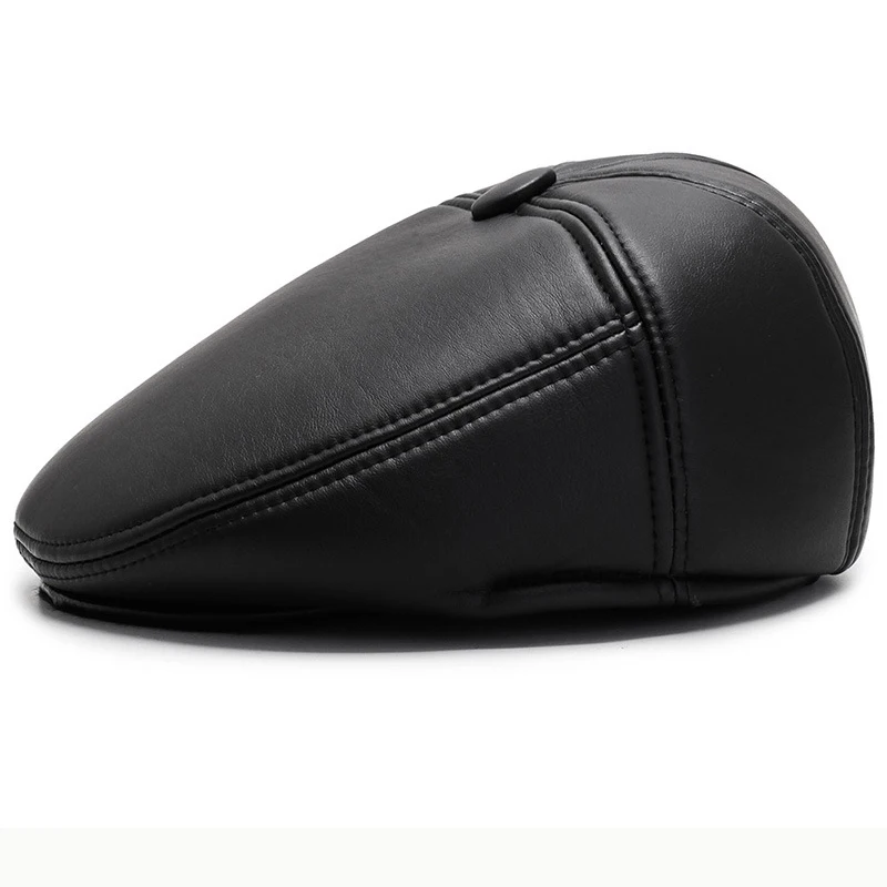 HT2629 Beret Cap Autumn Winter Hats for Men PU Leather Hat Vintage  Ivy Flat Cap Male Thick Warm Berets for Men Beret Hat 3