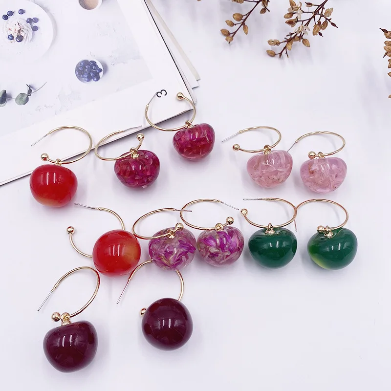 Korean Sweet Cherry Earrings Long statement Earrings for Women Acrylic Resin Colorful Fruit Dangle Earring Red Blue Pink Cherry