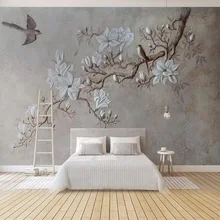 Papel pintado Mural personalizado ramas 3D Magnolia pintura de pared sala de estar TV sofá dormitorio estilo europeo Vintage papel de pared decoración 3D