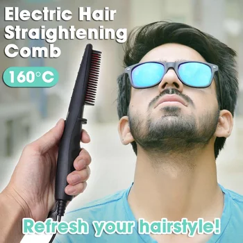 

Electric Hair Straightener Comb 30 Seconds Quick Heated Ion Hair Beard Comb Brush Styler Straightening Curling Brush