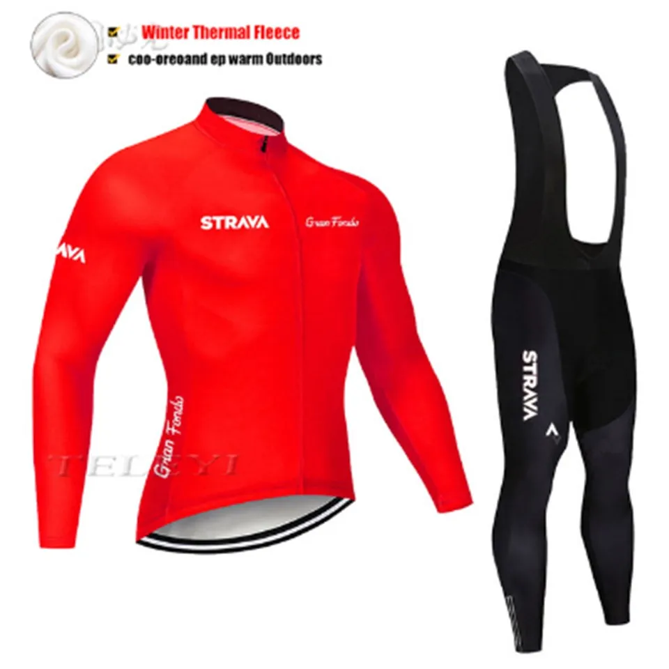 STRAVA Pro Team Зимняя Теплая Флисовая одежда для велоспорта мужской костюм из Джерси с